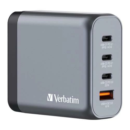 【貨物輸送無料】Verbatim(バーベイタム) PD140W相応う外国で当て嵌める相応う チャージャー AC申し受ける器 USB x4界面作りつける (USB-C x3、USB-A x1)32203 次世