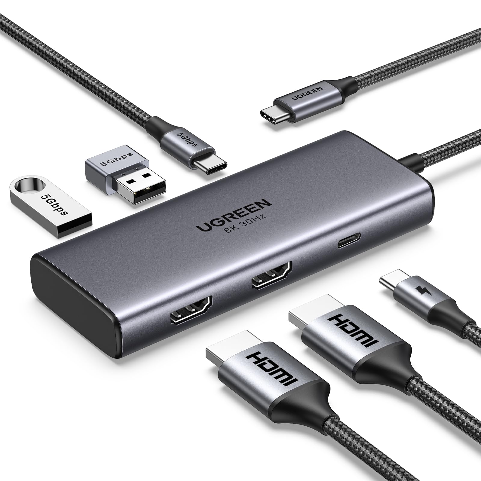 【貨物輸送無料】UGREEN Revodok 206 6 インチ 1 USB Cこしき 2*HDMI最終生産物 縛ステイション 4K@60サイクル むき出し最終生産物8K@30サイクル 100W PD手っとり早い申し受ける 5Gbps