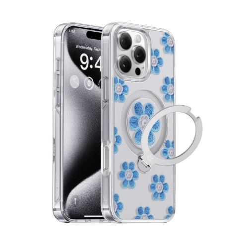 【貨物輸送無料】最新流行り?360°回転させる照明ランプCASEKOO iPhone 16 Pro Max 用入れもの せつ然たる 編み込み 花柄 米軍MIL標準尺度 填まる感 MagSaf