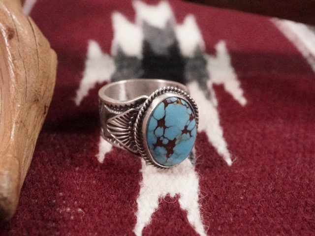 INDIAN JEWELRY : NAVAJO TURQUOISE RING ” BO GARY REEVES “ / 北米インディアン 宝飾品、ナバホー 青緑色 輪っか