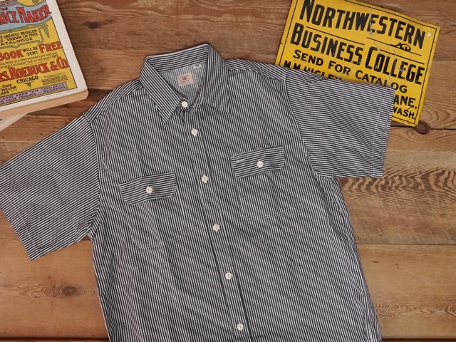 SUGAR CANE :HICKORY STRIPE S/S WORK SHIRT [SC37944] / シュガーケーン ヒッコリーストライプ 遊撃手捩り 細工物プルオーバー