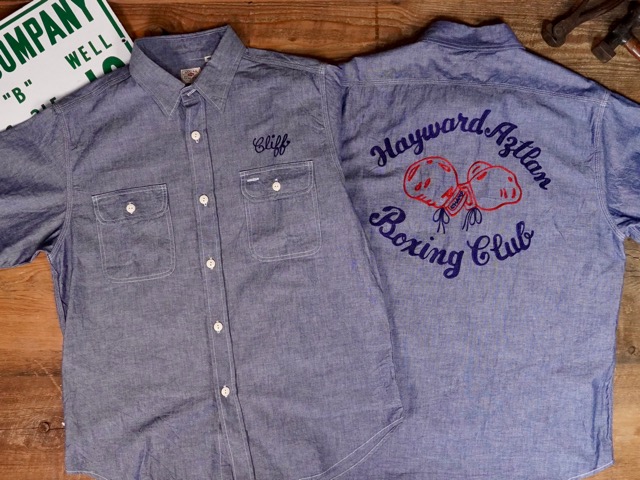 SUGAR CANE : CHAMBRAY WORK SHIRT with CHAIN EMBROIDERED [SC39527] / シュガーケーン シャンブレー ショートスリーブ ワークシャツ｜CONEY ISLAND