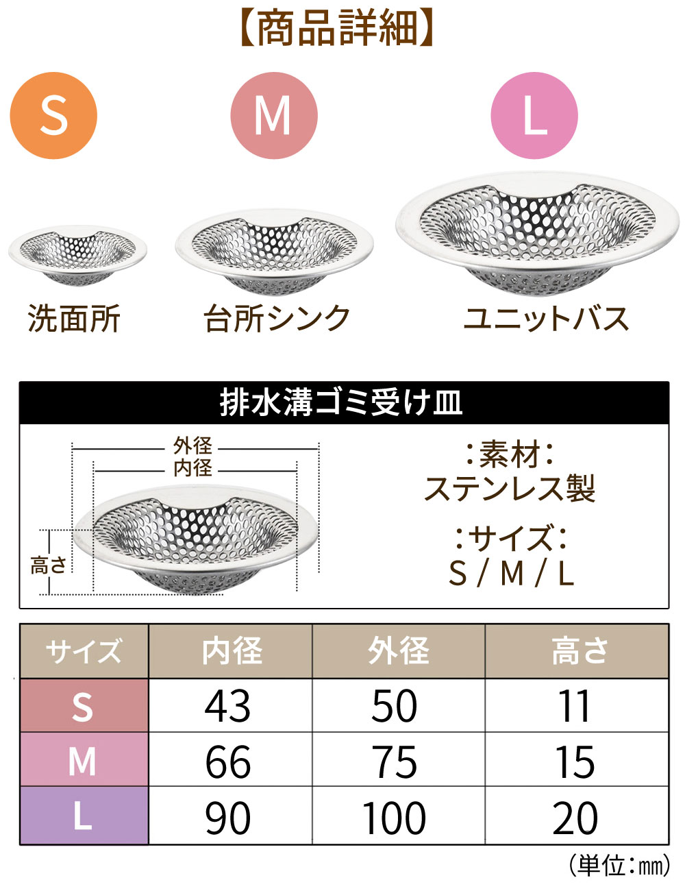 ≪クーポン利用で398円!≫ ゴミ受け ステンレス 排水口 髪の毛 取り お風呂 ユニットバス用 排水溝 洗面台 ステンレスゴミ受け バスルーム キッチン ステンレスごみうけ パンチングゴミ受け 台所 ごみ受け 流し キッチン シンク 排水口カバー 排水溝カバー ネット パンチング