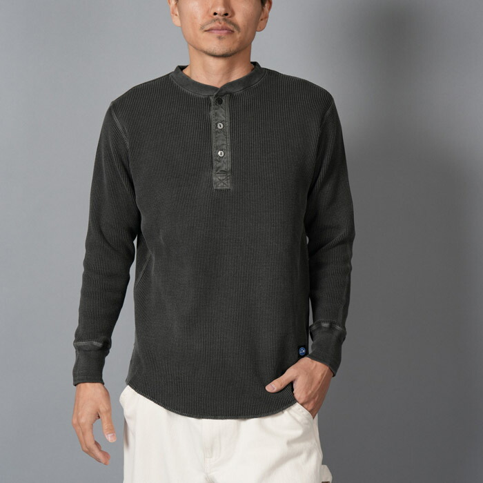 [ Super Sale 40%↓ 6月3日 20:00時出発信号機!!] LASTMAN / 挙げ句の果てマン / JWAFFLE HENLEY NECK SHIRTS / ワーヘル ヘンリーネックシャツ (黒いこと) 25秋冬 / 国内置き目取りまわし