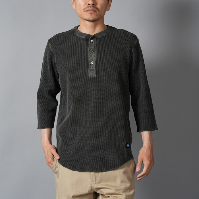 [Summer Sale 30%&darr;] LASTMAN / ラストマン / WAFFLE HENLEY (3/4)SLEEVE / ワッフル ヘンリーネック Tシャツ (ブラック) 26春夏 / 国内正規取り扱い｜Confidence