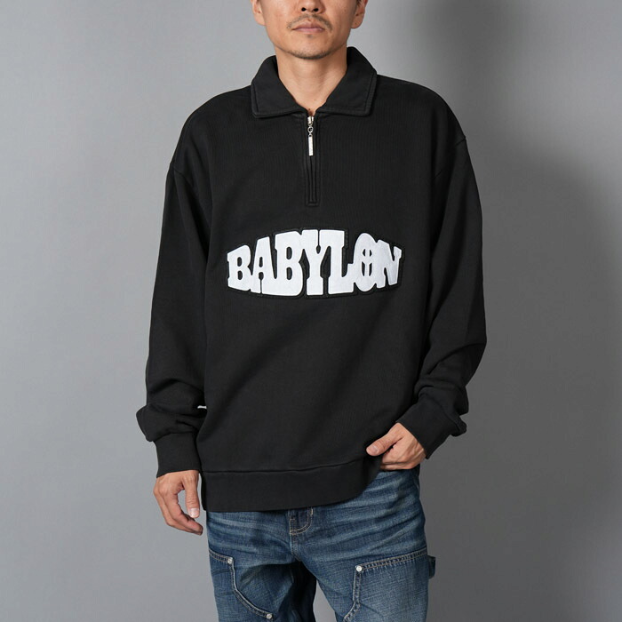 BABYLON 天使の都市 / バビロンエルエー / HALF ZIP PULLOVER / ハーフジップ ティーシャツ / 流汗 (ジェッドブラック) 国内置き目取りまわし