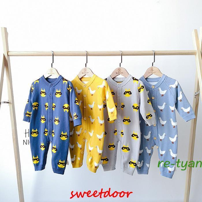 ベビーロンパース 秋冬春用 長袖リブニットセーター 防寒ベビー服 アウター 出産祝いプレゼント 男の子女の子用 おしゃれ可愛い 70cm 80cm 90cm 室内外出用