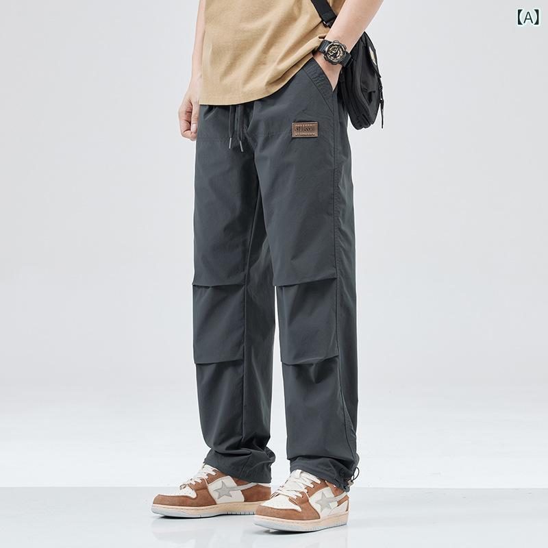 カーゴパンツ メンズ ストレート ゆったり ビッグサイズ 春夏 アウトドア トレッキング 登山 カジュアル アメカジ ポリエステル 無地 耐摩耗性 ノンストレッチ ダークグレー カーキ