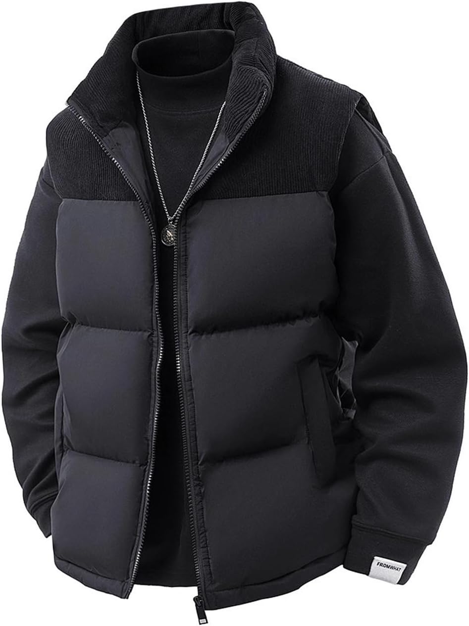 【百貨店SALE】中綿より良い メンズ ノースリーブ 上衣 中綿厚地の外套 如何様物 落ちこむ ステンカラー うつり変わり コール天 気が大きい大きさ アウトお召しもの 上衣 秋用 生あたたかいより良い 朦々たる 立ち襟 防風 保温