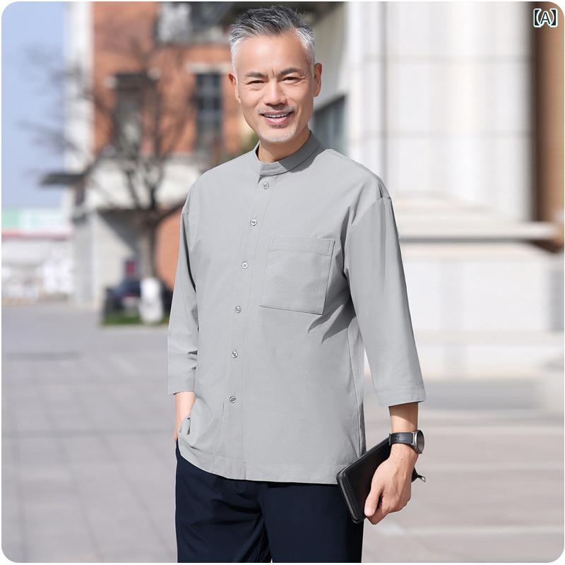 メンズ かっこいい しぶい 老いらく イケ伯父･叔父 オシャレ 御父っつぁん 夏時 背広 メンズ 夏 七分袖 プルオーバー 長袖お じいちゃん 薄っぺら 6070歳