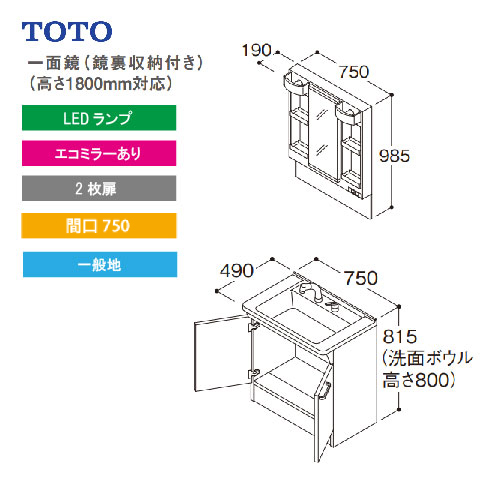 コンビニ受取対応商品 楽天市場 Toto Vシリーズ 洗面化粧台 間口750 一面鏡 高さ1800mm対応 2枚扉 エコミラーあり Lmpb075b1gdc1g Ldpb075bagen2 メーカー直送 コンパネ屋 限定製作 Lexusoman Com