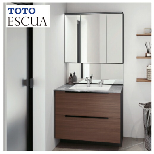 【最大3万円クーポン配布中★10日01:59まで】洗面化粧台 エスクア 間口900mm TOTO [ESCUA18] ミラーキャビネット三面鏡（上ワイド照明） セットプラン メーカー直送