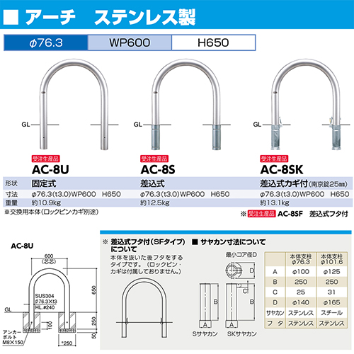 アーチ 交換用本体のみ φ76.3(t3.2)×W1500×H800mm カラー:白 [FAH