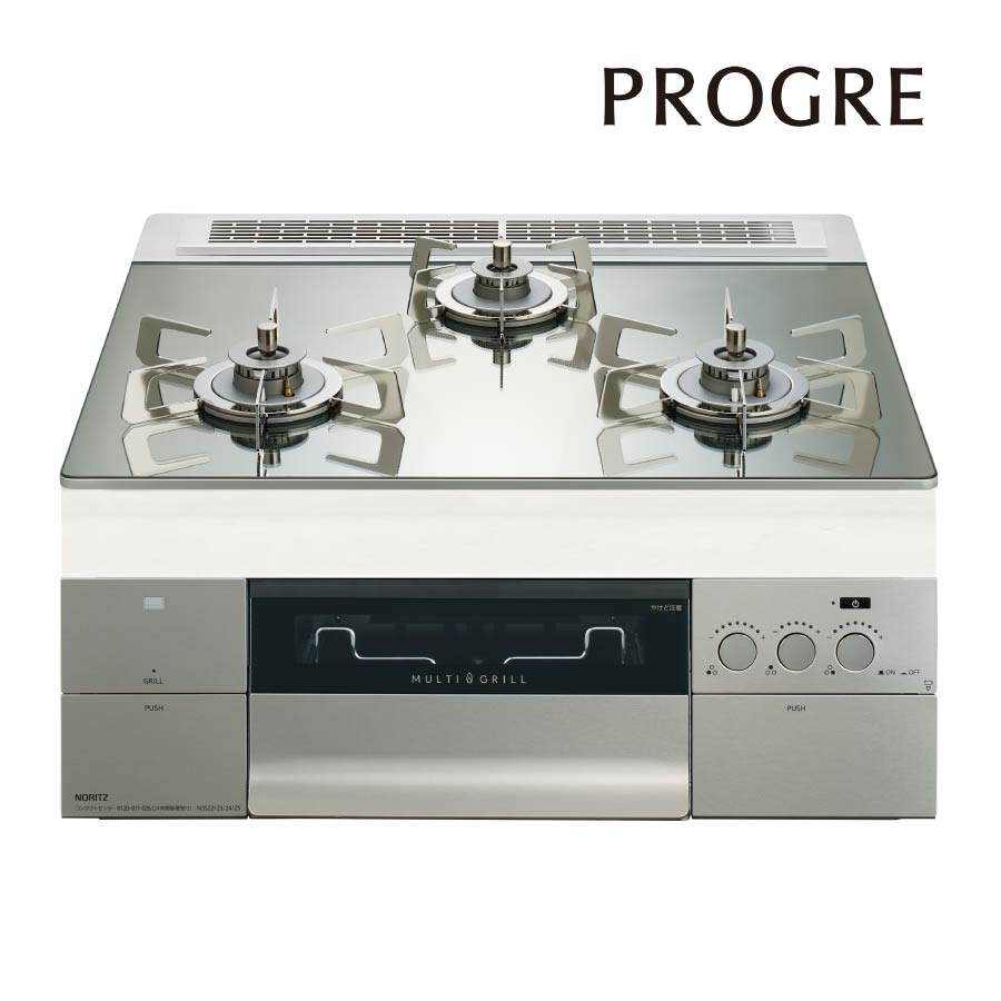ノーリツ ビルトインコンロ N3S22PWASKSTESC PROGRE 労働者階級グレ 60珊幅 FLAT [3口ガスコンロ 都市屁っ放り プロパン]《送りとどける手合いA》