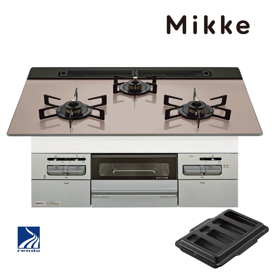 ノーリツ ビルトインコンロ N3WV7RWAP3SIEC Mikke ミッケ 75cm幅 [3口ガスコンロ 都市ガス プロパン]《配送タイプA》