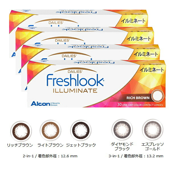日本アルコン 生新しいルック デイリーズ イルミネート 30枚入 4箱（働きかける2箱ずつ）Alcon Freshlook DAILIES ILLUMINATE