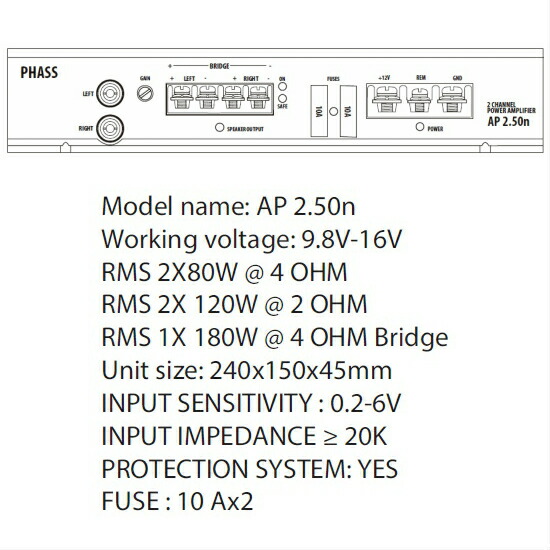 PHASS 50W×2ch パワーアンプ 車用品 | lelabo.re