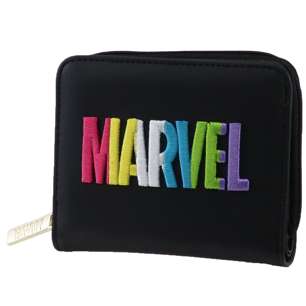 楽天市場 送料無料マーベル 二つ折り財布 レインボー刺繍ロゴ Marvelウォレット 合皮 財布 コンパクト パステル レディス レディース 通学 通勤 保管 可愛い おしゃれ 小さめ ハート コンパクト クークー