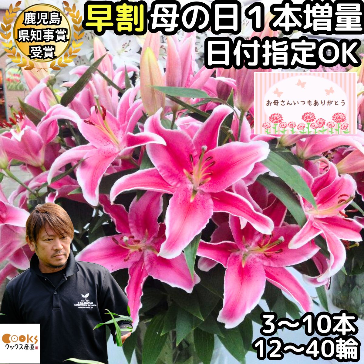 花 ユリ ピンク 母の日 早割 1本増量 花束 大輪 花持ちが1週間違う ギフト ピンク 3本 5本 10本 12輪 20輪 40輪 国産 鹿児島県知事賞受賞 誕生日 プレゼント お祝い 送料無料 大きい 生花 百合 旬の ゆり pink ユリ花束 フラワー 結婚記念日 退院祝い 御祝 お供え 2026