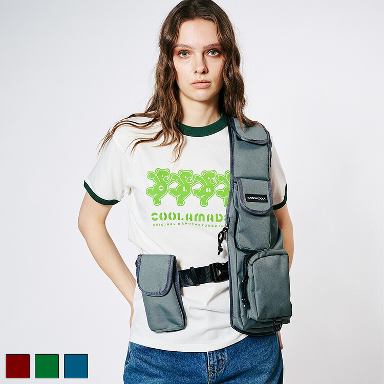 《 COOLA 4 ベアー プリント リンガー Tシャツ グリーン 》 クーラ TOPS トップス 半袖 ティーシャツ 半袖ティー プリントティー クマ テディベア アニマル 動物 ロゴ カットソー おしゃれ レディース カジュアル ストリート レディースファッション デイリー モード