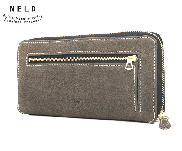 【選べるノベルティ付】 NELD ネルド ラクダレザー ラウンド長財布 （カラー：グレー） AN280 | プレゼント ギフト