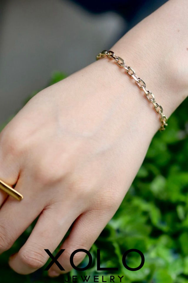 【XOLO / ショロ】JEWELRY 腕輪 /Oval Cut Link Bracelet-4粍-Gold-(XOB117)