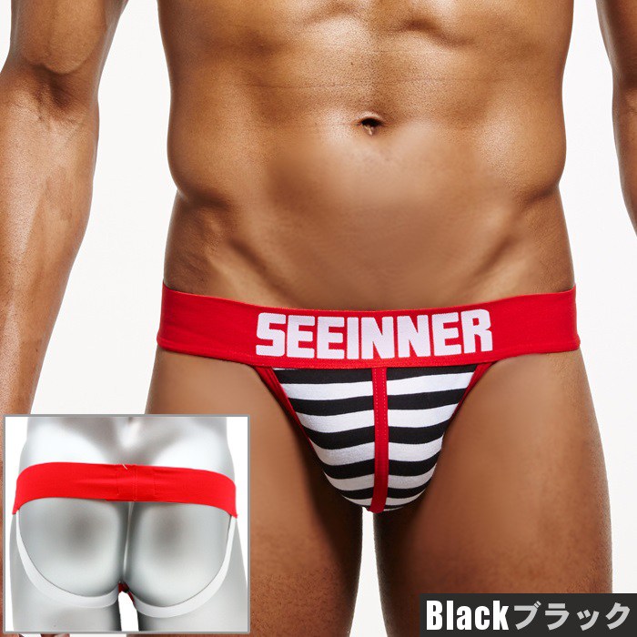 ジョックストラップケツ割れケツワレメンズインナー男性下着ローライズSEEINNERローライズジョックストラップストライプ柄(si739jsstrp)