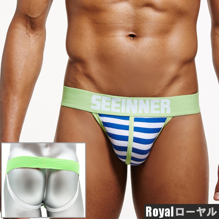 ジョックストラップケツ割れケツワレメンズインナー男性下着ローライズSEEINNERローライズジョックストラップストライプ柄(si739jsstrp)