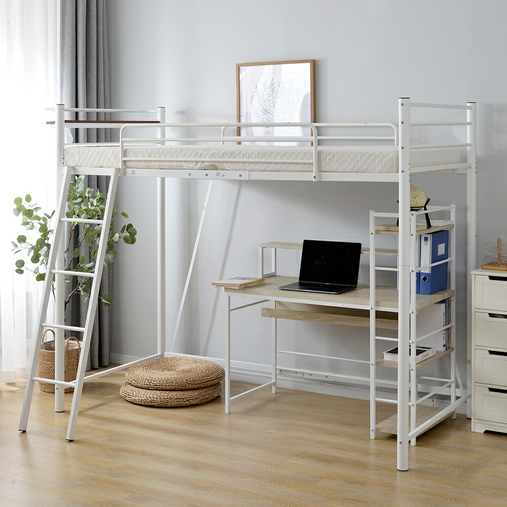 楽天市場 送料無料 新品 梯子付きロフトベッド はしご付き はしご 梯子 転落ガード 丈夫な極太パイプ パイプベッド パイプベット ロフトベッド ロフトベット スチールベッド Red Goldspace