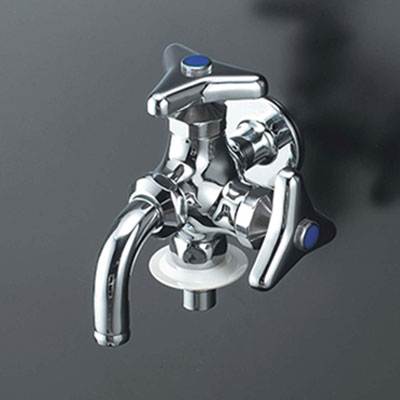 水栓金具 KVK　K124BNJ　二口横水栓(ツバ付ワンタッチニップル付)