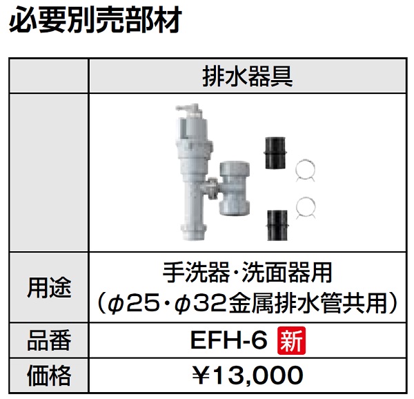 EFH-6 INAX LIXIL 小型電気温水器部材 排水器具 手洗器・洗面器用（Φ25