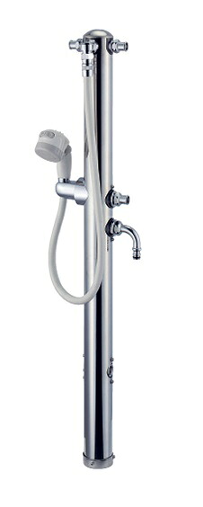 カクダイ 624-216 共用ステンレス双口シャワー混合栓柱(ペット用) シルバー系 共用栓カギ2個付き 915mm 丸型 二口 水道柱 水栓スタンド ガーデン 庭 屋外｜住宅設備機器のcoordiroom