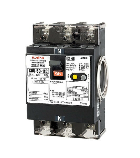 テンパール工業 漏電遮断器　U5301EC4030V　単3中性線欠相保護付 GBU-53・1EC 40A 30mA [￡]