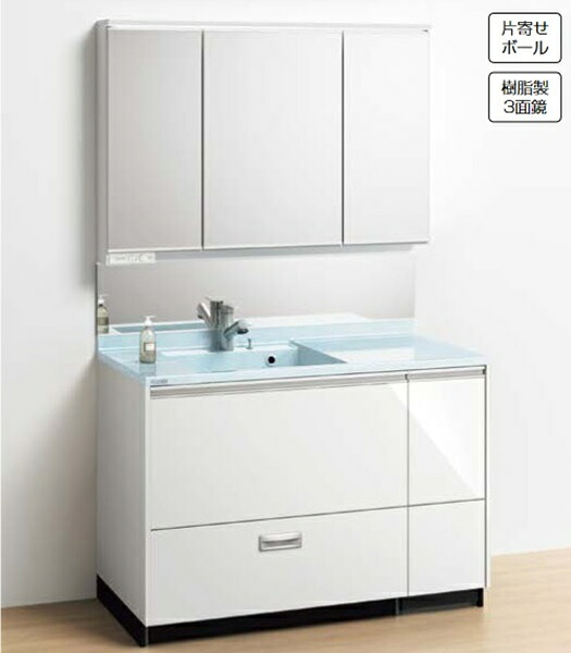 クリナップ [ミラーキャビネット (３面鏡)M-1203ANPA + カウンター BANB120NBL ] 間口120cm ティアリス 扉/ルーチェホワイト 受注生産品&sect;♪｜住宅設備機器のcoordiroom