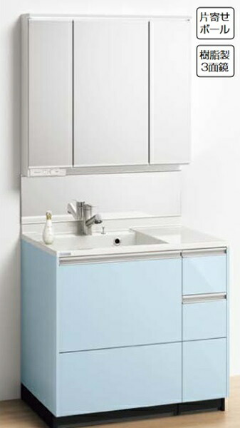 クリナップ [ミラーキャビネット (３面鏡)M-0903ANPA + カウンター BANB090NAL ] 間口90cm ティアリス 扉/ルーチェブルーグレー 受注生産品&sect;♪｜住宅設備機器のcoordiroom