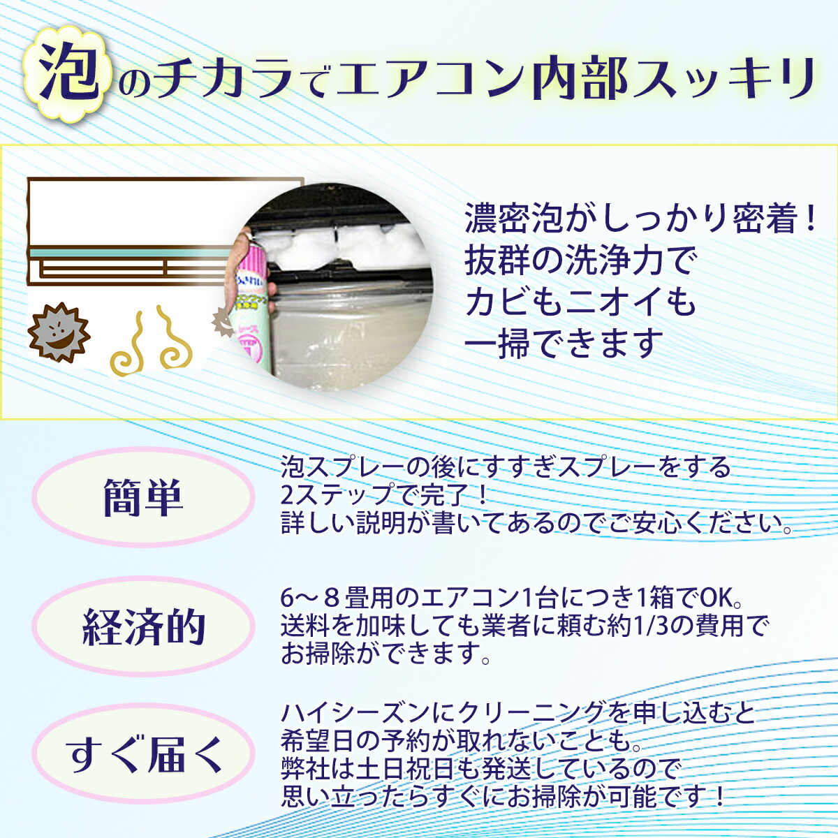 楽天市場 全品ポイント5倍 くうきれい エアコンファン洗浄剤 6 8畳用 1台分 実演販売のコパ コーポレーション