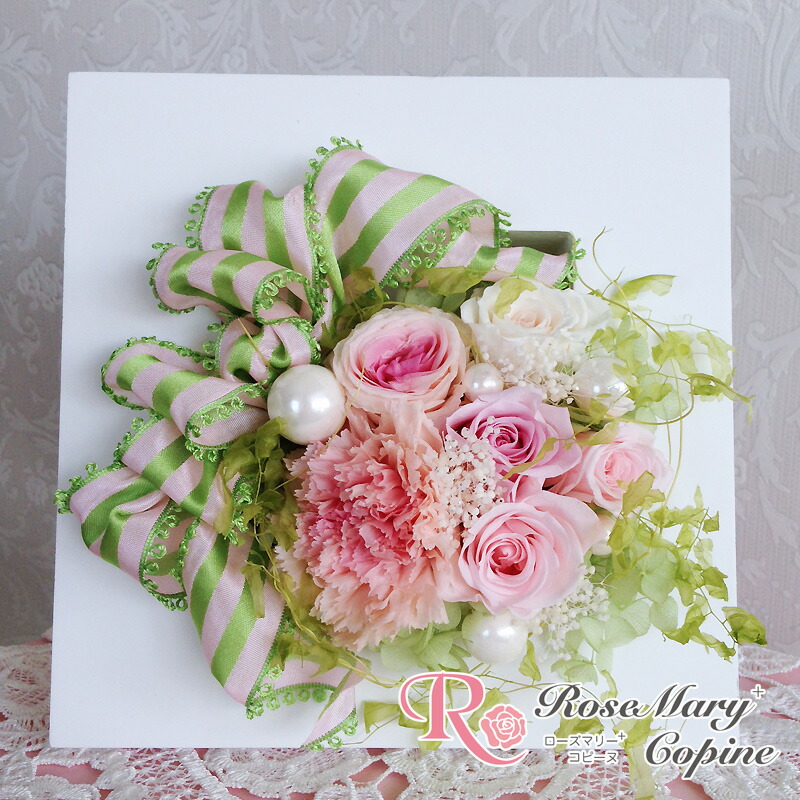 楽天市場 プリザーブドフラワー フレーム 壁掛け ボックス 御祝 バースデー ギフト バラ フランスリボン 結婚祝い 花ギフト ローズマリーコピーヌ