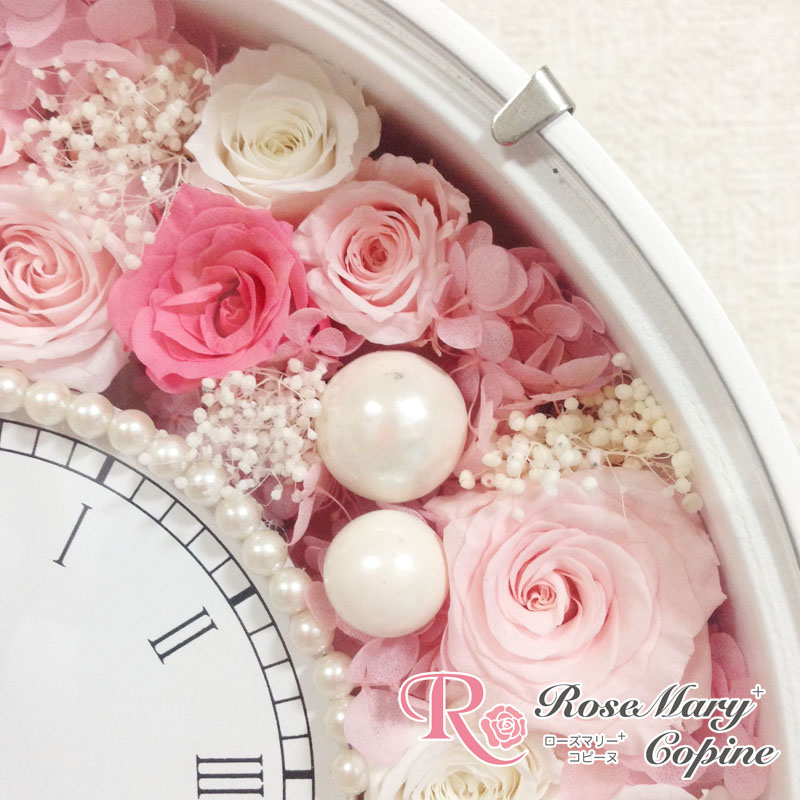 プリザーブドフラワー 時計 花時計 お祝い ギフト 結婚祝い 新築祝い ブライダル 記念日 フレーム 壁掛け バースデープレゼント パール Deerfieldtwpportage Com