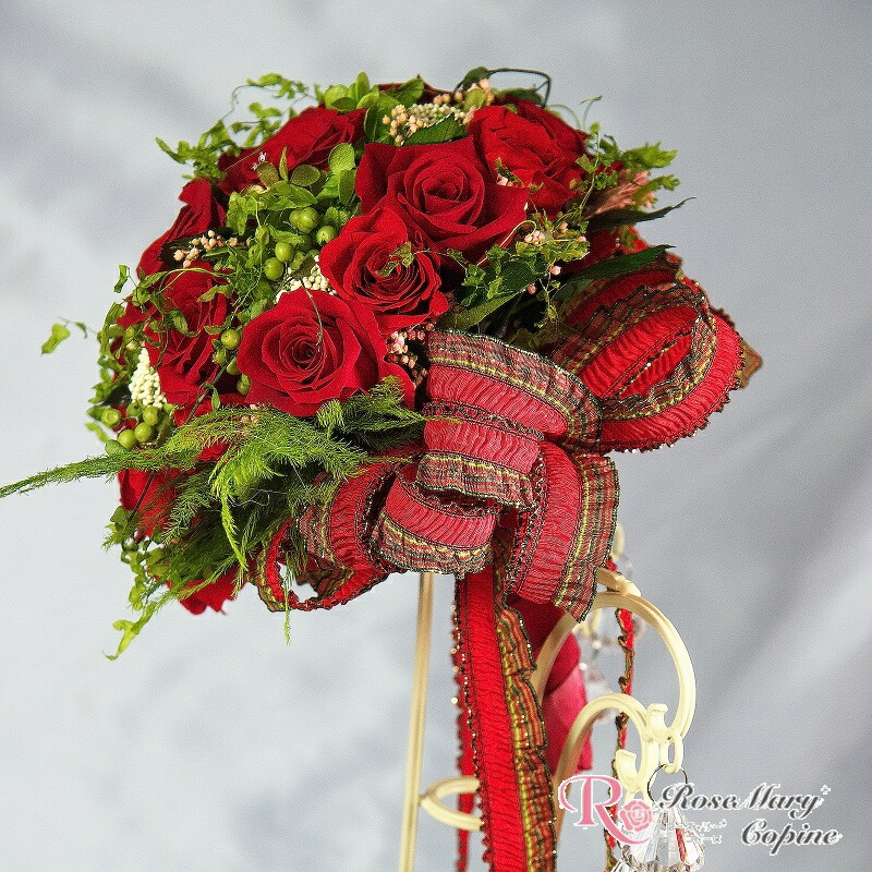楽天市場 プリザーブドフラワー ブーケ ウェディング 結婚式 花嫁 ジューンブライド パール プレゼント お祝い ギフト リボン プリザ アレンジ バラ かすみ草 紫陽花 ガーベラ ラウンドブーケ フランスリボン 花ギフト ローズマリーコピーヌ