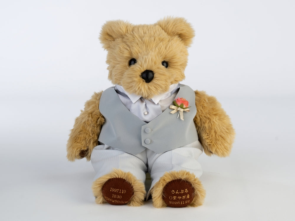 ウェディングベア・ウェディング【洋装】グレーベスト【結婚式披露宴ギフト両親贈呈品ウェイトドール】