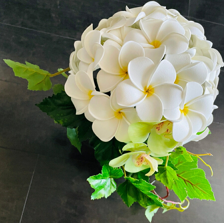 プルメリアブーケ「Lea」喜び&幸福【結婚式フラワー造花ブーケブートニア】