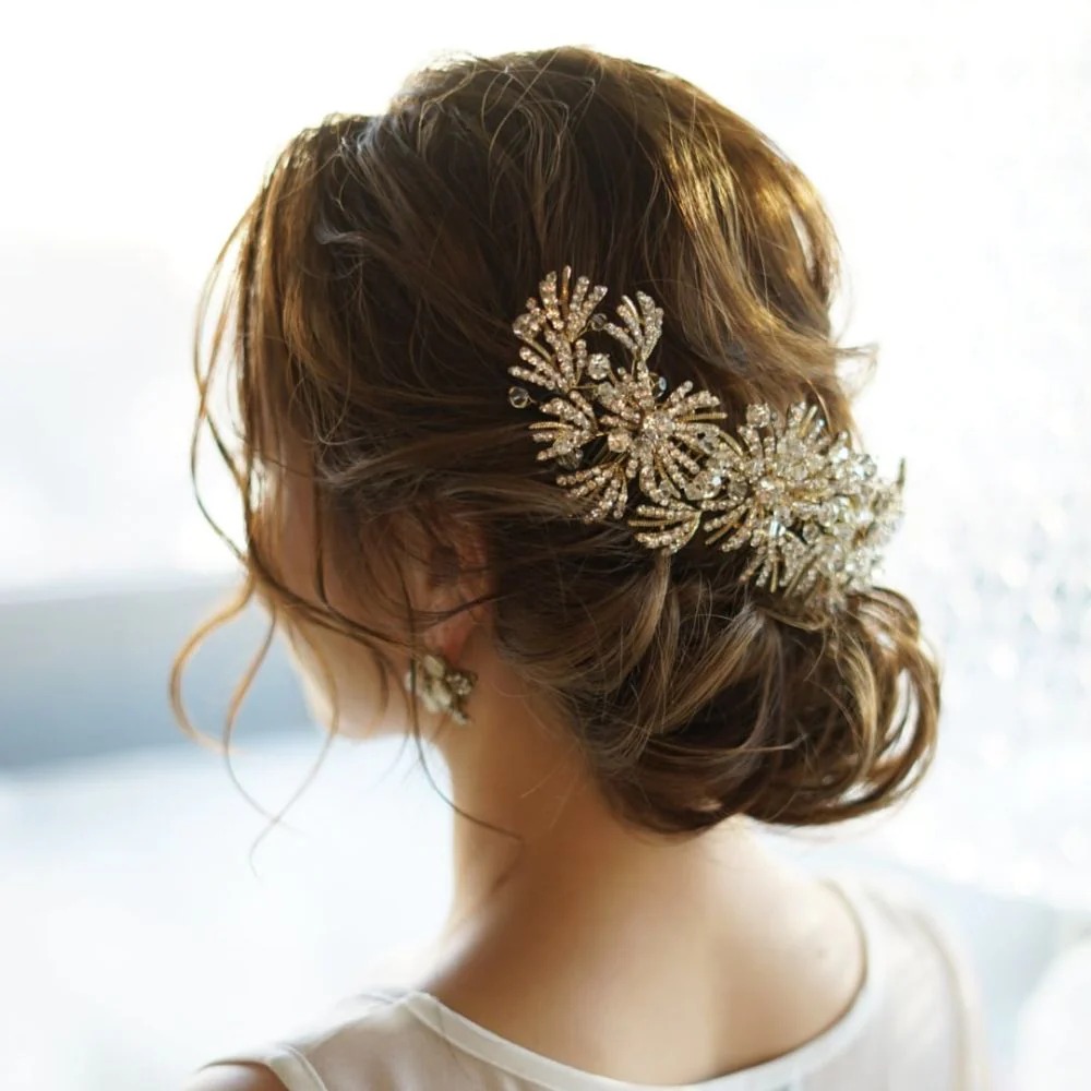 【ウェディング ブライダル 花嫁 ヘッドアクセ】【ヘッドドレス】LikeaDreamGoldHeaddress【結婚式 アクセサリー ヘッドコサージュ】【前撮り 披露宴 二次会 ブライダルアクセサリー】