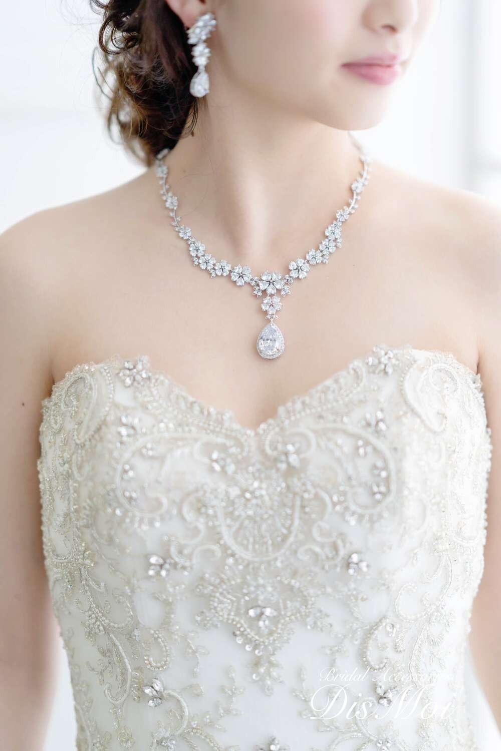【レディース 上品 】ジルコニアネックレス×ピアス/イヤリングセット ブライダルネックレス ≪ZNP-06/ZNE-06≫【結婚式 アクセサリー ピアス イヤリング】【フォーマル 卒業式 入学式 上品 シンプル プレゼント】