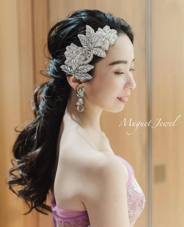 【ウェディング ブライダル 花嫁 ヘッドアクセ】【ヘッドドレス】オリジナル商品/papillonビーズ刺繍ブライダルヘッドドレス【結婚式 アクセサリー ヘッドコサージュ】【前撮り 披露宴 二次会 ブライダルアクセサリー】