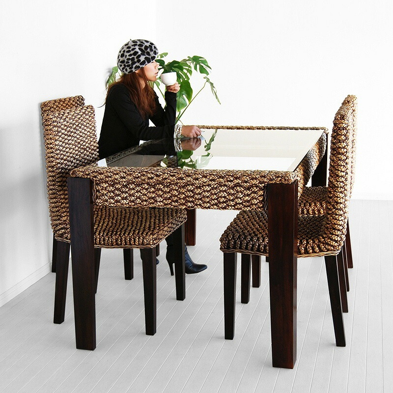 Corigge Market Water Hyacinth With Helena Dining 5 Point Set Water Hyacinth With Helena Dining 5 Point Set 5pcs Asian Furniture Table Chair Modern Nordic Wooden Bali Glass Solid Four