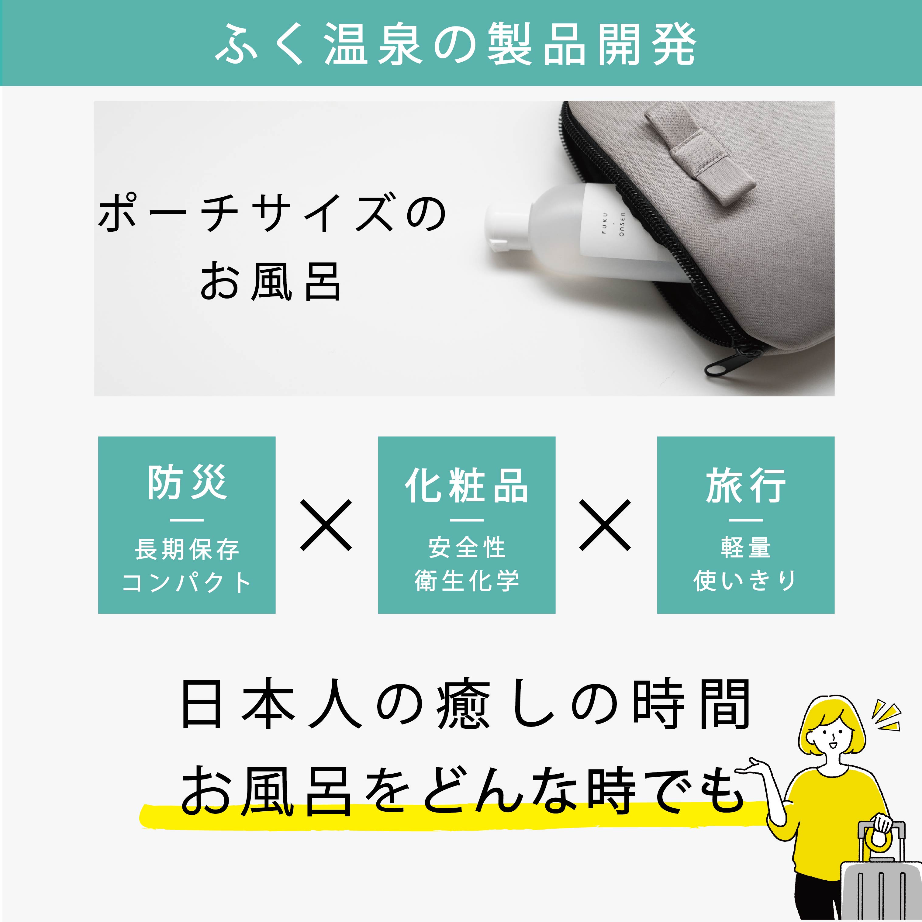 おんせん専用① アウトドアシャワー 水のいらないシャンプー ふく温泉 60ml 2種セット テーブル・机