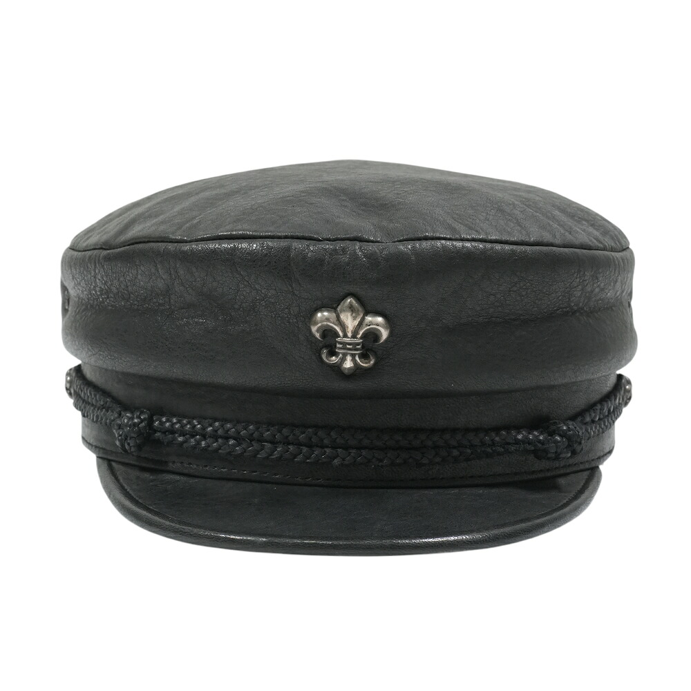 クロムハーツ(chrome hearts) BSフレア装飾レザーキャプテンハット帽子 アクセサリー シルバー925 メンズ レディース 人気 正規品 中古