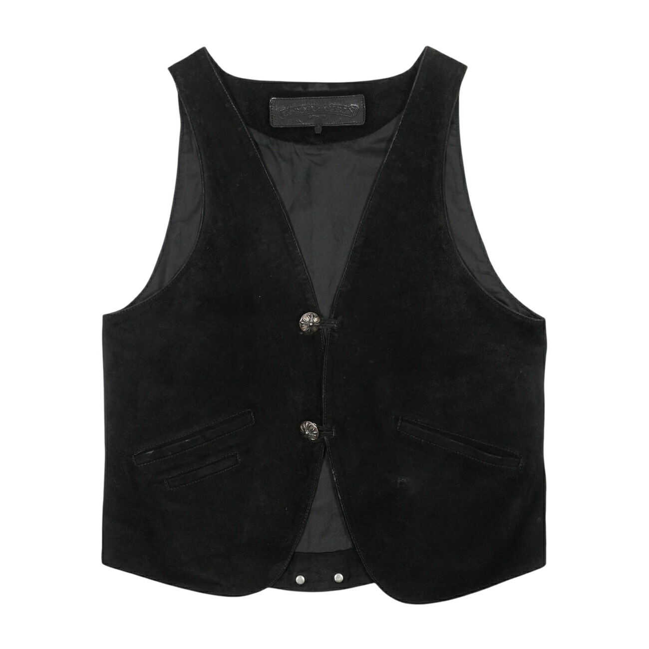 【マラソン中8%OFFクーポン！】クロムハーツ(chrome hearts) 2クロスボールボタン 2B CLASSIC 【スウェードレザーベスト】【ブラック】 SIZE:S アクセサリー シルバー925 メンズ レディース 人気 正規品 中古