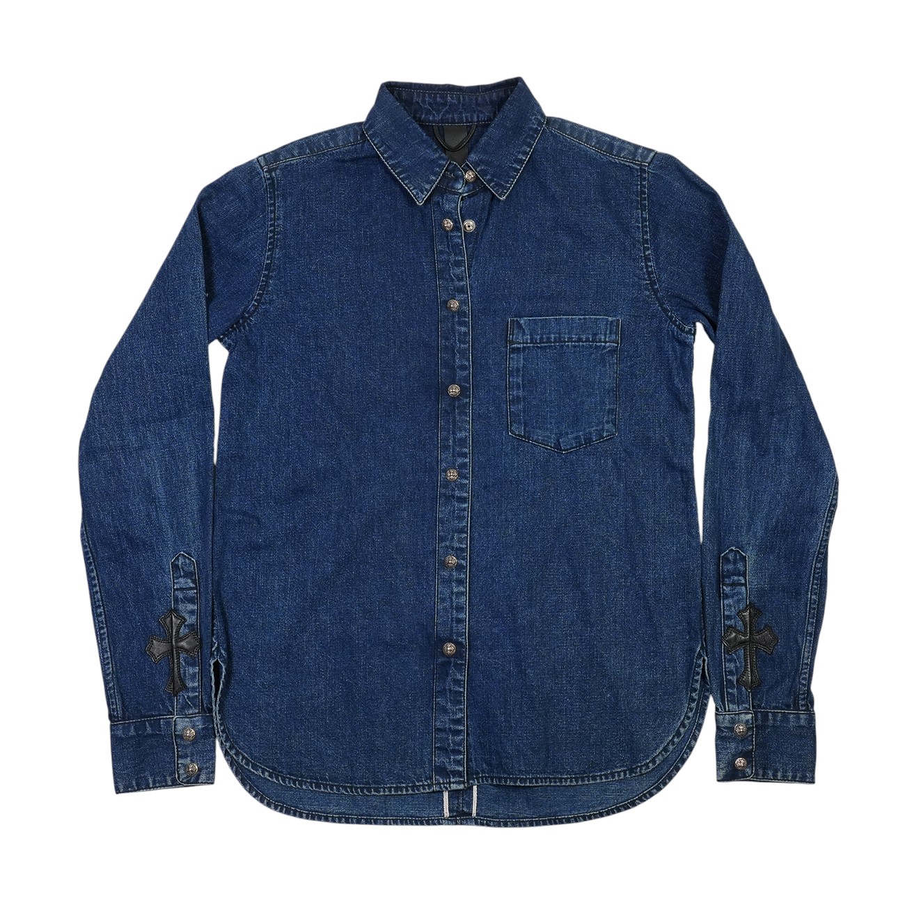 【マラソン中8%OFFクーポン！】クロムハーツ(chrome hearts) ルーズエンド LOOSE END 【袖クロスパッチ付デニムシャツ】【インディゴ】 SIZE:M アクセサリー シルバー925 メンズ レディース 人気 正規品 中古
