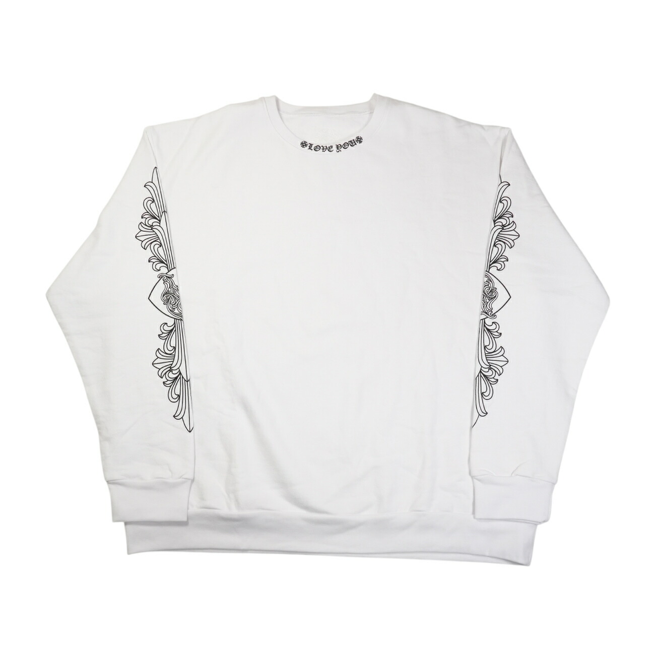 【マラソン中8%OFFクーポン！】クロムハーツ(chrome hearts) ラブユー LOVE YOU ネックロゴ袖プリント 【スウェット】【ホワイト】 SIZE:L 中古